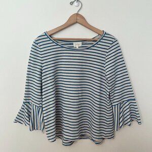 Striped ANTHROPOLOGIE Ruffle Boatneck Long Sleeve